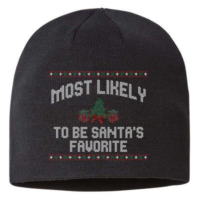 Most Likely To Be Santas Favorite Funny Christmas Family Matching Sustainable Beanie