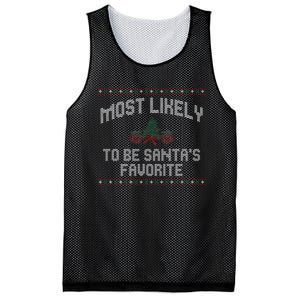 Most Likely To Be Santas Favorite Funny Christmas Family Matching Mesh Reversible Basketball Jersey Tank