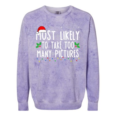 Most Likely To Take Too Many Pictures Funny Christmas Colorblast Crewneck Sweatshirt