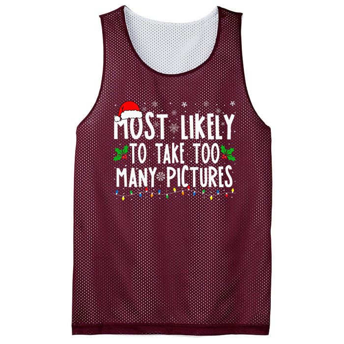 Most Likely To Take Too Many Pictures Funny Christmas Mesh Reversible Basketball Jersey Tank