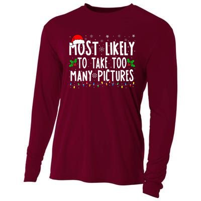 Most Likely To Take Too Many Pictures Funny Christmas Cooling Performance Long Sleeve Crew