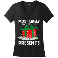 Most Likely To Shake The Presents Christmas Family Matching Women's V-Neck T-Shirt