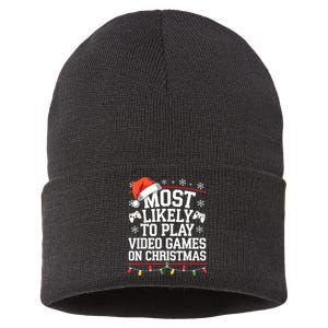 Most Likely To Play Video Games On Christmas Video Game Love Sustainable Knit Beanie