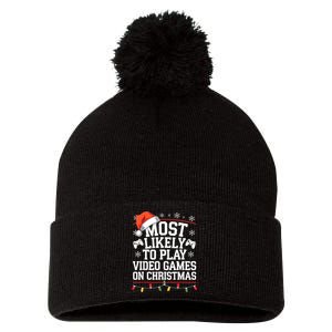 Most Likely To Play Video Games On Christmas Video Game Love Pom Pom 12in Knit Beanie