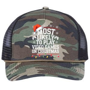 Most Likely To Play Video Games On Christmas Video Game Love Retro Rope Trucker Hat Cap