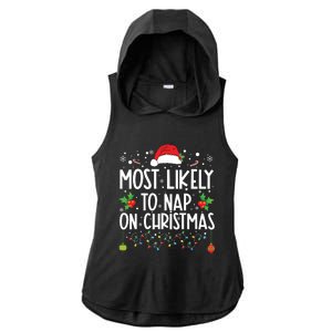 Most Likely To Nap On Christmas Family Christmas Pajamas Ladies PosiCharge Tri-Blend Wicking Draft Hoodie Tank