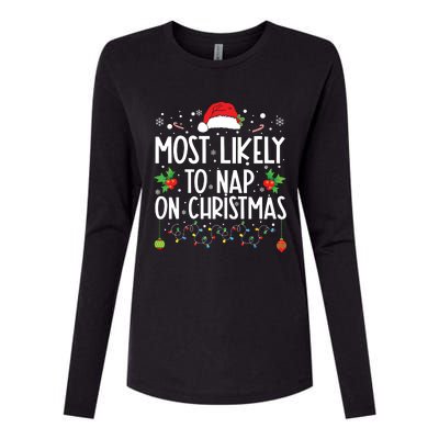 Most Likely To Nap On Christmas Family Christmas Pajamas Womens Cotton Relaxed Long Sleeve T-Shirt