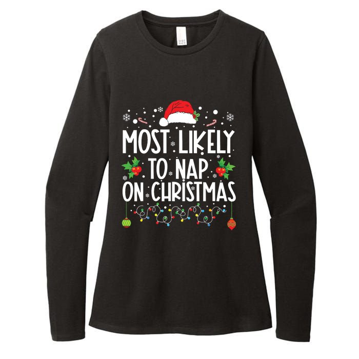 Most Likely To Nap On Christmas Family Christmas Pajamas Womens CVC Long Sleeve Shirt