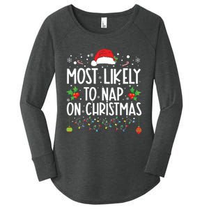 Most Likely To Nap On Christmas Family Christmas Pajamas Women's Perfect Tri Tunic Long Sleeve Shirt