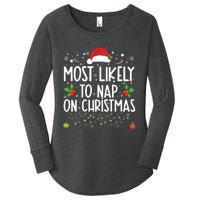 Most Likely To Nap On Christmas Family Christmas Pajamas Women's Perfect Tri Tunic Long Sleeve Shirt