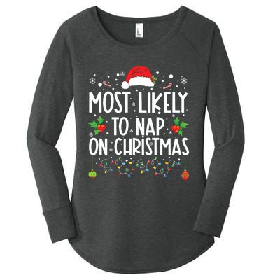 Most Likely To Nap On Christmas Family Christmas Pajamas Women's Perfect Tri Tunic Long Sleeve Shirt