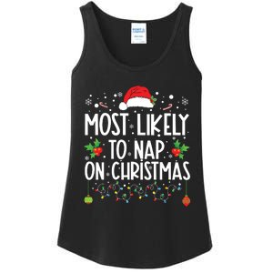 Most Likely To Nap On Christmas Family Christmas Pajamas Ladies Essential Tank