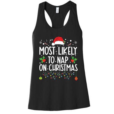 Most Likely To Nap On Christmas Family Christmas Pajamas Women's Racerback Tank