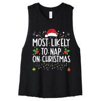 Most Likely To Nap On Christmas Family Christmas Pajamas Women's Racerback Cropped Tank