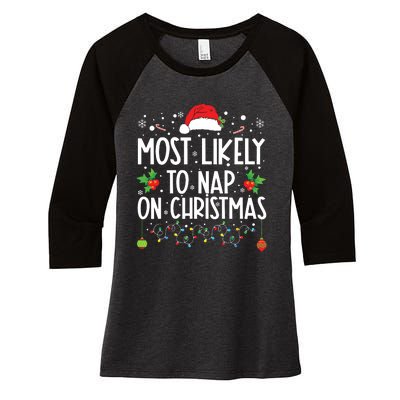 Most Likely To Nap On Christmas Family Christmas Pajamas Women's Tri-Blend 3/4-Sleeve Raglan Shirt