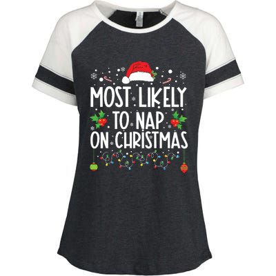 Most Likely To Nap On Christmas Family Christmas Pajamas Enza Ladies Jersey Colorblock Tee