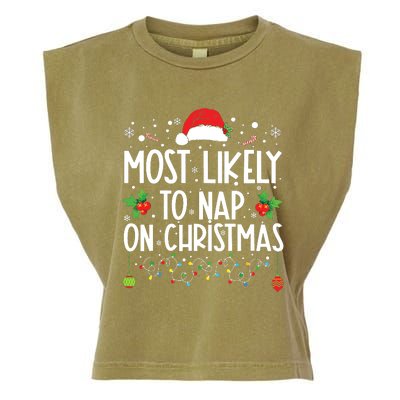 Most Likely To Nap On Christmas Family Christmas Pajamas Garment-Dyed Women's Muscle Tee