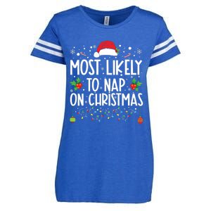 Most Likely To Nap On Christmas Family Christmas Pajamas Enza Ladies Jersey Football T-Shirt