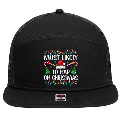 Most Likely To Nap On Christmas Family Matching Christmas 7 Panel Mesh Trucker Snapback Hat