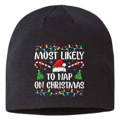 Most Likely To Nap On Christmas Family Matching Christmas Sustainable Beanie