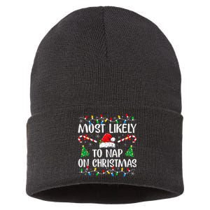 Most Likely To Nap On Christmas Family Matching Christmas Sustainable Knit Beanie