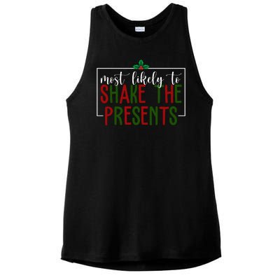 Most Likely To Shake The Presents Christmas Ladies PosiCharge Tri-Blend Wicking Tank