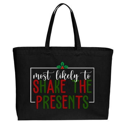 Most Likely To Shake The Presents Christmas Cotton Canvas Jumbo Tote