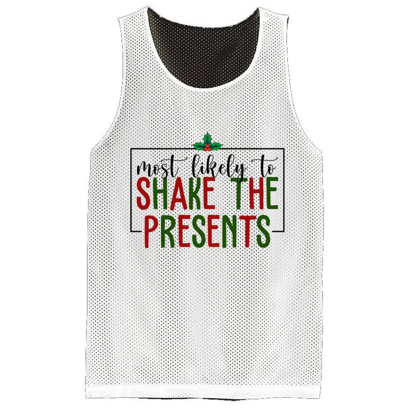 Most Likely To Shake The Presents Christmas Mesh Reversible Basketball Jersey Tank