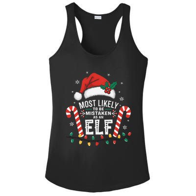 Most Likely To Be Mistaken As An Elf Christmas Family Squad Ladies PosiCharge Competitor Racerback Tank