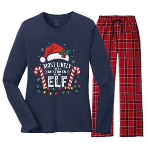 Most Likely To Be Mistaken As An Elf Christmas Family Squad Women's Long Sleeve Flannel Pajama Set 