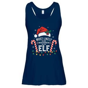 Most Likely To Be Mistaken As An Elf Christmas Family Squad Ladies Essential Flowy Tank