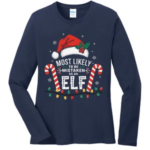 Most Likely To Be Mistaken As An Elf Christmas Family Squad Ladies Long Sleeve Shirt