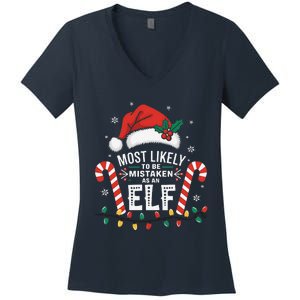 Most Likely To Be Mistaken As An Elf Christmas Family Squad Women's V-Neck T-Shirt