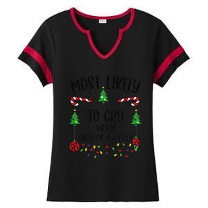 Most Likely To Cry When Christmas Is Over Funny Christmas Family Matching Cute Ladies Halftime Notch Neck Tee