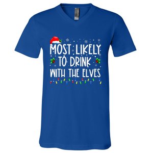 Most Likely to Drink With The Elves Elf Family Christmas  V-Neck T-Shirt