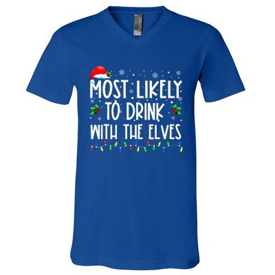 Most Likely to Drink With The Elves Elf Family Christmas  V-Neck T-Shirt