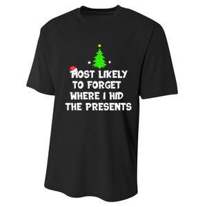 Most Likely To Forget Where I Hid The Presents Funny Performance Sprint T-Shirt