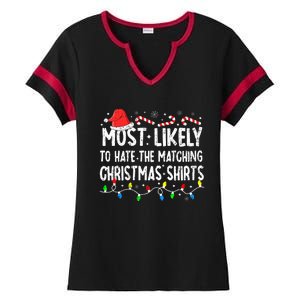 Most Likely To Hate Matching Christmas Family Pajamas Ladies Halftime Notch Neck Tee