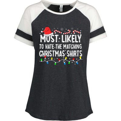 Most Likely To Hate Matching Christmas Family Pajamas Enza Ladies Jersey Colorblock Tee