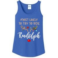 Most Likely To Try To Ride Rudolph Matching Couple Christmas Ladies Essential Tank