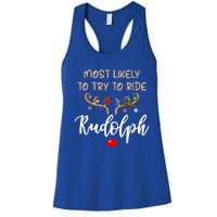 Most Likely To Try To Ride Rudolph Matching Couple Christmas Women's Racerback Tank