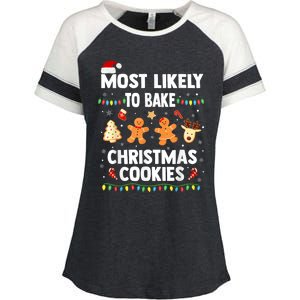 Most Likely To Bake Christmas Cookies Funny Family Christmas Enza Ladies Jersey Colorblock Tee