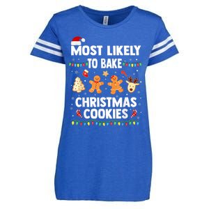 Most Likely To Bake Christmas Cookies Funny Family Christmas Enza Ladies Jersey Football T-Shirt