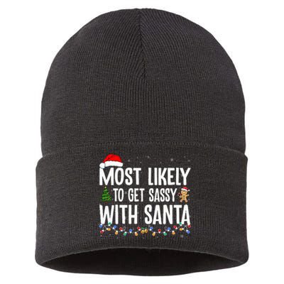 Most Likely To Get Sassy With Santa Funny Family Christmas Sustainable Knit Beanie