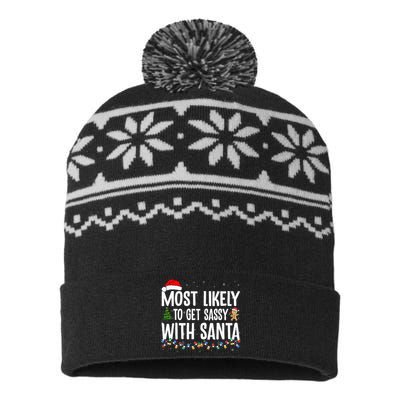 Most Likely To Get Sassy With Santa Funny Family Christmas USA-Made Snowflake Beanie