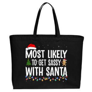 Most Likely To Get Sassy With Santa Funny Family Christmas Cotton Canvas Jumbo Tote