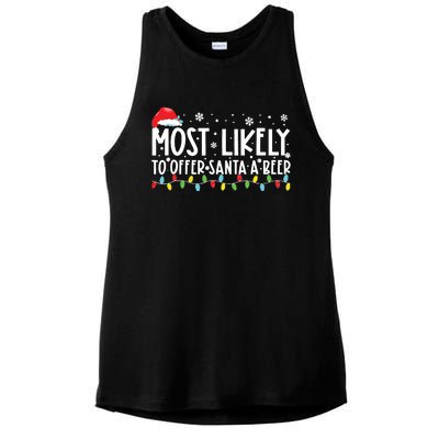 Most Likely To Offer Santa A Beer Funny Drinking Christmas Ladies PosiCharge Tri-Blend Wicking Tank