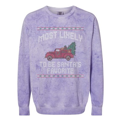 Most Likely To Be Santas Favorite Funny Christmas Family Matching Ugly Christmas Colorblast Crewneck Sweatshirt