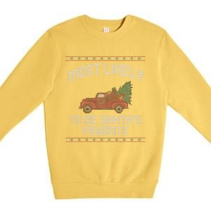 Most Likely To Be Santas Favorite Funny Christmas Family Matching Ugly Christmas Premium Crewneck Sweatshirt