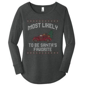 Most Likely To Be Santas Favorite Funny Christmas Family Matching Ugly Christmas Women's Perfect Tri Tunic Long Sleeve Shirt